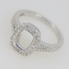 925 Sterling Silver Semi Mount Cushion 11x9mm Halo Side Accents Moissanite Ring