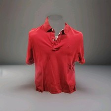 Vintage Tommy Hilfiger Red Polo Collar Shirt White  Blue Stripes Cotton 2XL