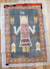 Vintage Latch Hook Rug Canvas Navajo Yei Kachina Wall Hanging Started