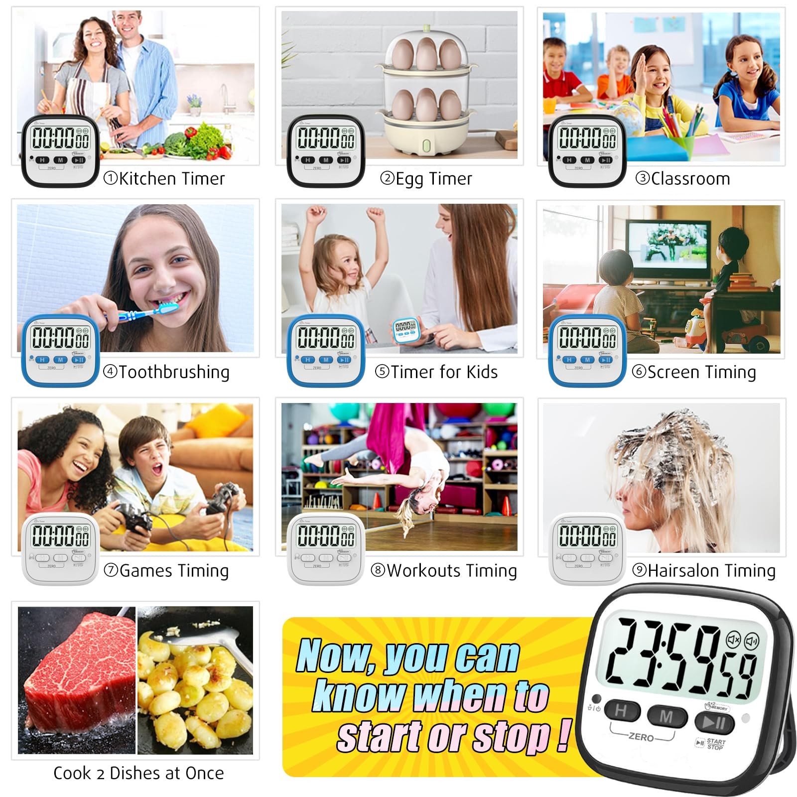 2-Pack Magnetic Kitchen Timers for Cooking, Digital Stop Watch Countdown Time...