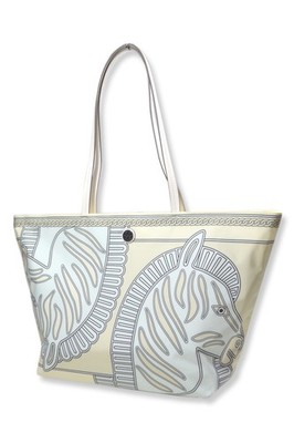 Tory Burch Womens Beige Zebra Printed Nylon Zip Up Tote Bag Purse  TB-102
