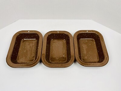 Vintage Brown Speckled Loaf Pans With Hanging Hole Set Of 3 