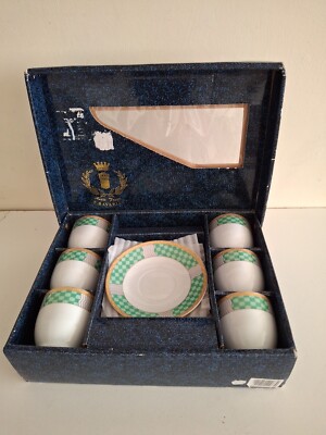 Aulle Tower T. Bavarias Germany Grün Espresso Demitasse Tasse Untertasse Set für 6