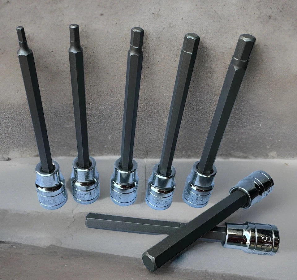 7 Pcs 3/8” Dr Extra Long Reach Allen Hex Bit  Socket Set Metric 3mm - 10mm Cr-V - Image 2 of 4