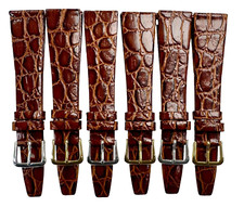 6 lots of Watch Band Brown Genuine Leather Crocodile Grain Flat,Slim 20mm