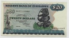 ZIMBABWE 20 DOLLARS 1983 PICK 4 C EF/AUNC LOOK SCANS