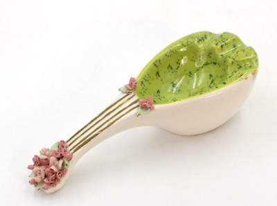 Mandolin Ashtray W/Delicate Rose Accents And Gold Trim Signed  Ashtray