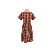 Vintage 60s Glenbrook green plaid cotton dress fits a size M