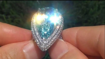 Beautiful Pear Shape Water Blue Aquamarine 14.50ct & Three Line Halo 925 SS Ring