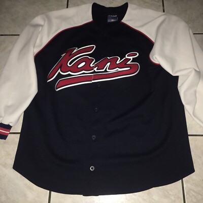 Karl Kani Mens Vintage Baseball Jersey Long Sleeves Sz Large Blue