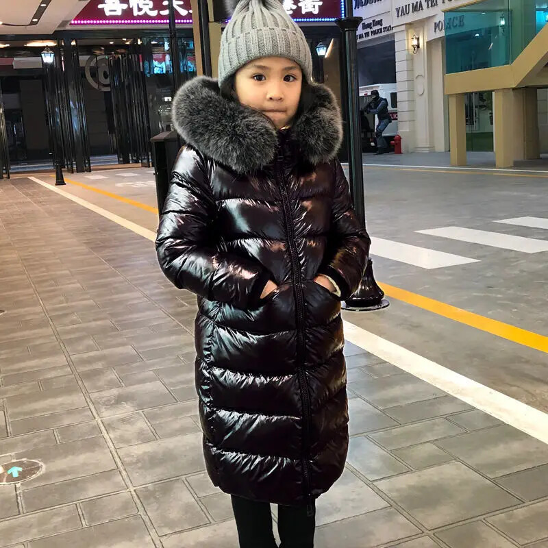 New Winter Coats Teens Down Jacket Real Fox Collar Kids Long