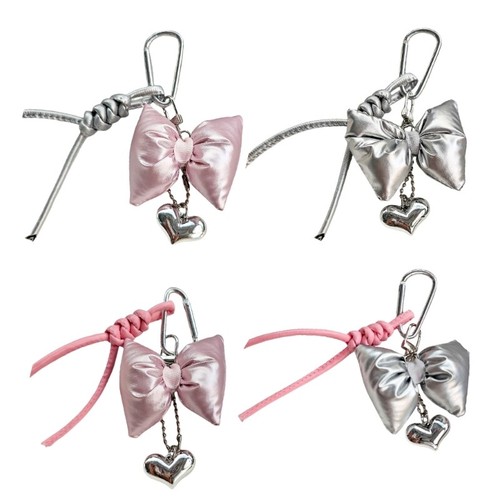 Phone Decorative Heart Bows Keychain with Leather Straps for Enhancing Bag Style - 第 1/12 張圖片