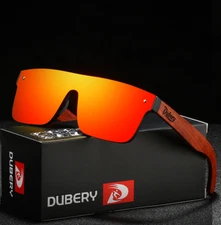 DUBERY Rimless Wood Polarized Sunglasses Men Women Square Wooden Temple Glasses 