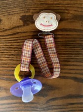 Adorable Monkey Pacifier holder clip, binky, paci leash-Handmade-Free Ship