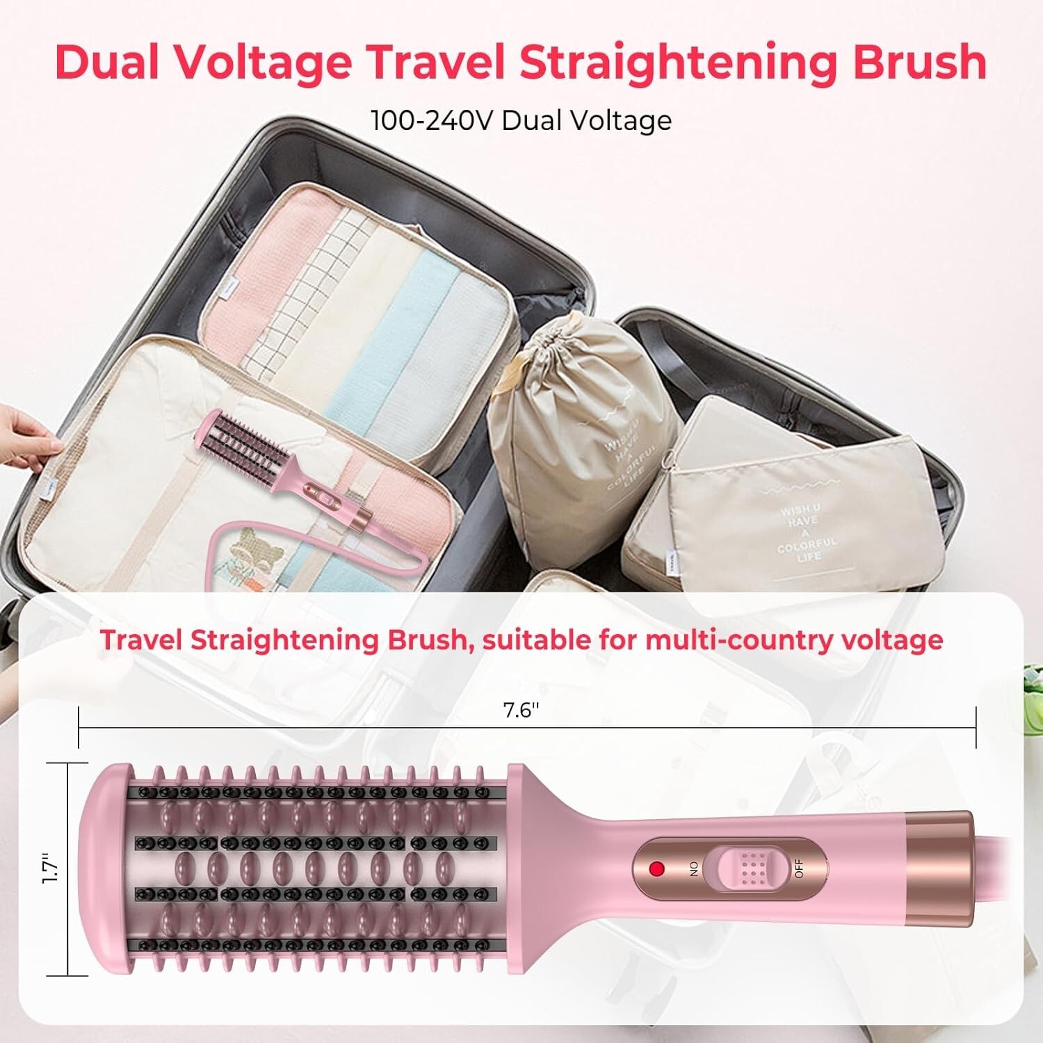 Straightener for Women, Ionic 2-in-1 Straightening & Styling Comb-PINK