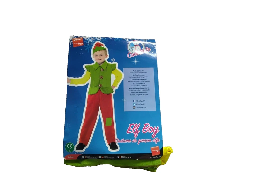 Elf Boy Christmas Costume 10-12 year Tunic Hat Child Kid Fun Fancy Dress Cosplay - Image 3 of 4