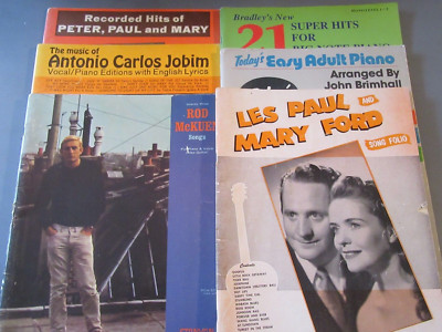 Vintage Songbook Lot 6pc ROD McKUEN, CARLOS JOBIM, PETER, PAUL & MARY, LES PAUL