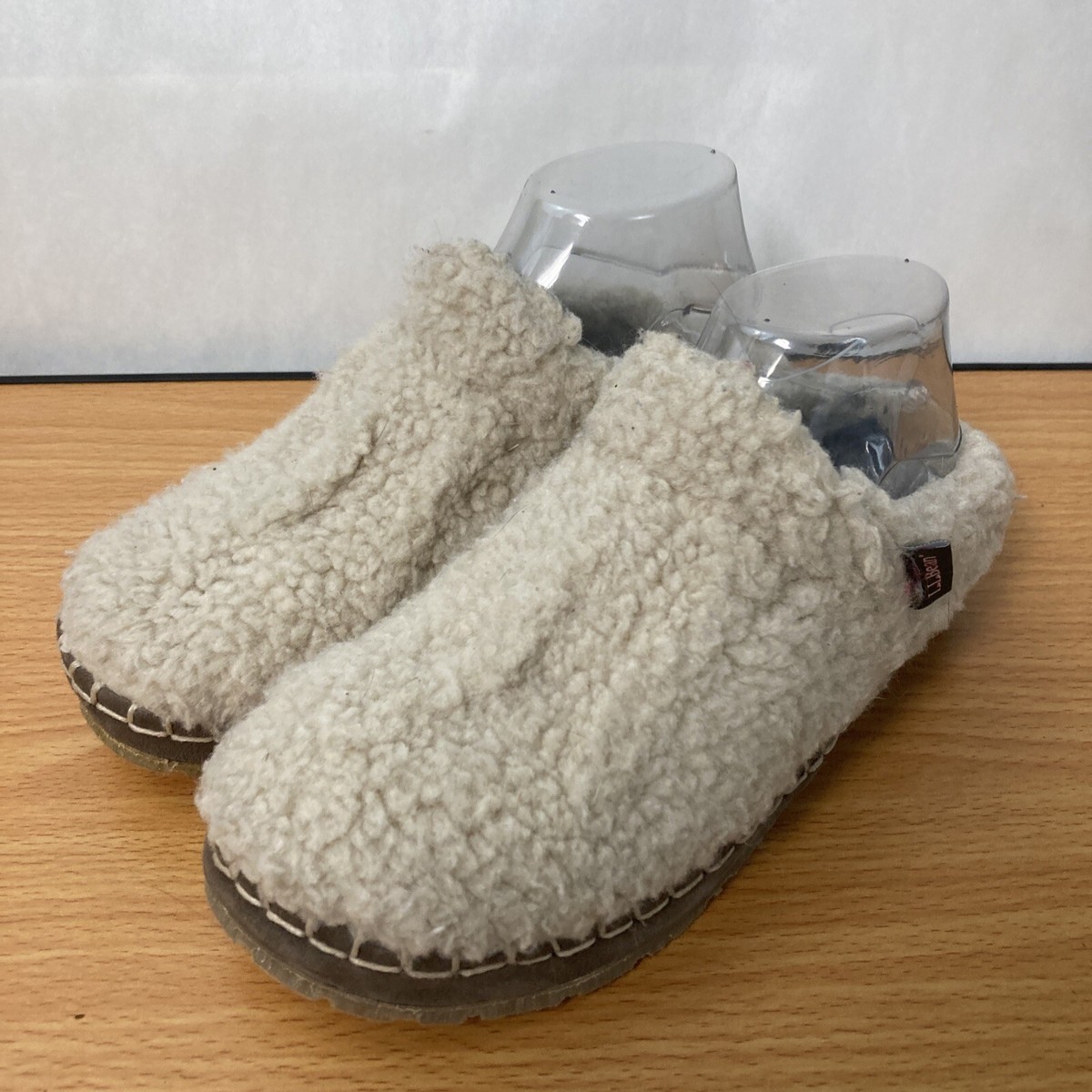 LL Bean Slipper Womens M Sherpa Pile Fleece Slip On Booties 507186 Cream