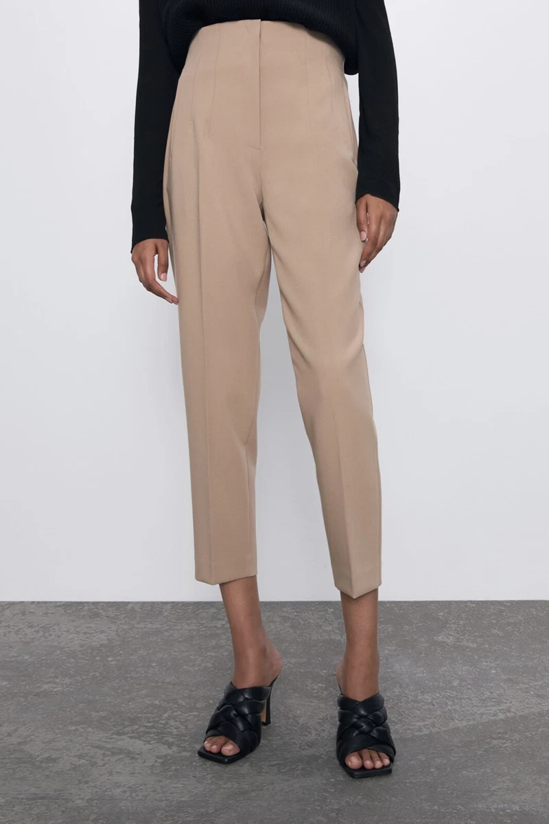 ZARA Beige High Waisted Pleated Trousers Size S small