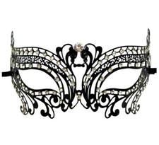 Black Crystal Dream Laser Cut Venetian Mask Masquerade Halloween Metal Filigree