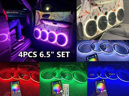 4PCS 6.5" Set Bluetooth Remote RGB Color Change Subwoofers Speaker Rings Lights
