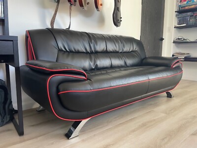 Luxury Black Leather Sofa Couch Metal Frame High End Great Condition Pristine  