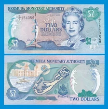 Bermuda 2 Dollars P 50a Year 2000 UNC ( P 50 a ) Prefix C/1 Queen Elizabeth II
