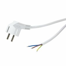 1,5m weiß Netzkabel Kaltgerätekabel Schutzkontaktstecker 90° CEE7/7 offenes Ende