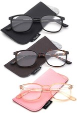 3 Pairs Slim Square Frame Reading Glasses for Women, Light, comfort, w/ Pouches