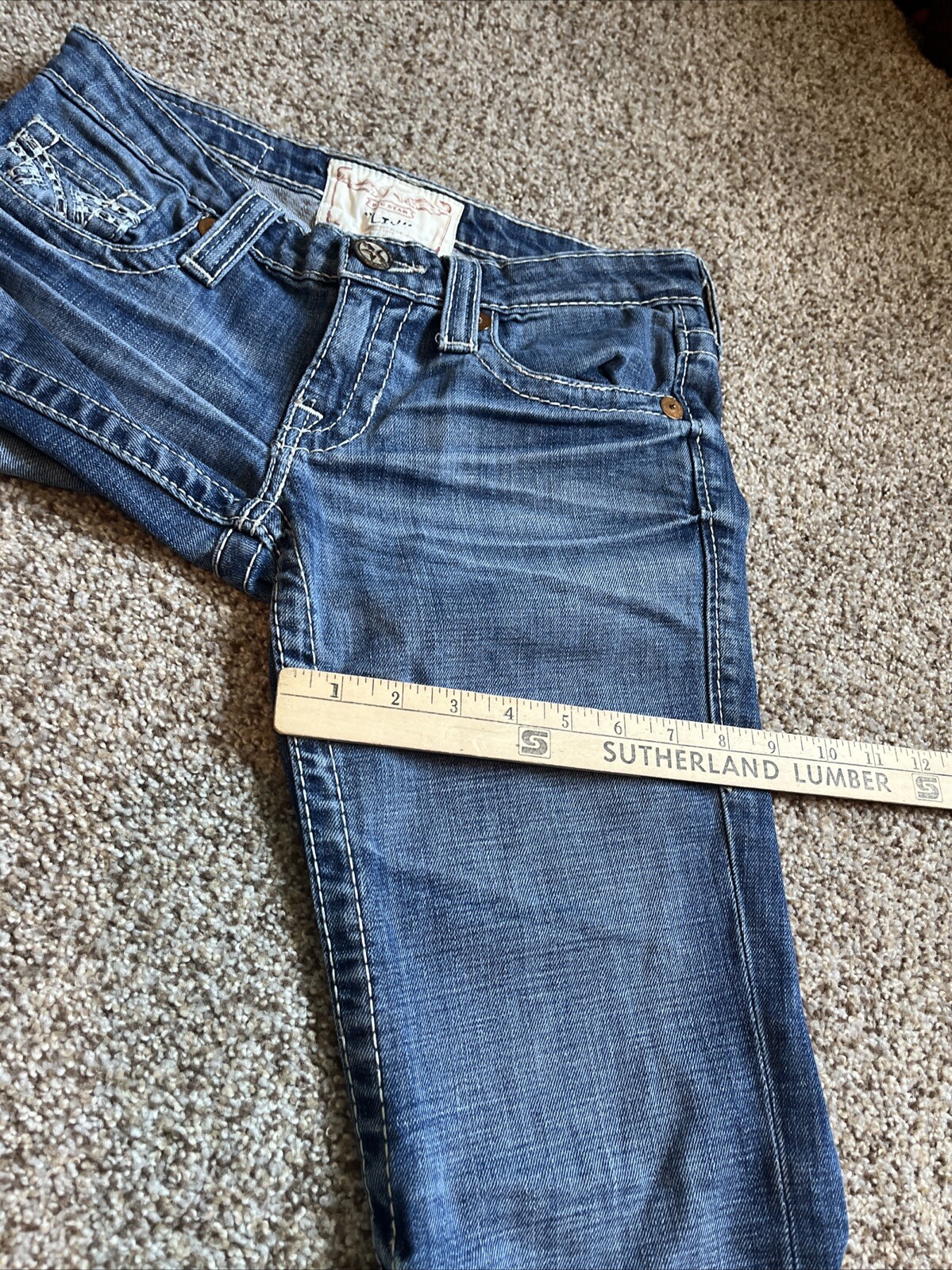Big Star Liv Jeans Womens 26R (meas 28x31) Blue Bootcut Distressed Denim - View 13