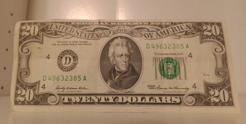 1969 $20 TWENTY DOLLARS VINTAGE FEDERAL RESERVE NOTE (D)
