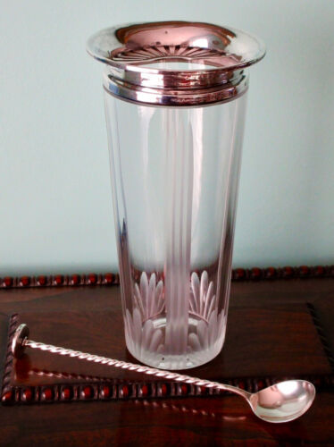 Watson Co American Antique Sterling Silver Spoon & Crystal Cocktail Pitcher 9"