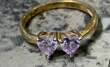 Vtg Sterling Silver Ring Gold Wash Double Amethyst Hearts Sz 8