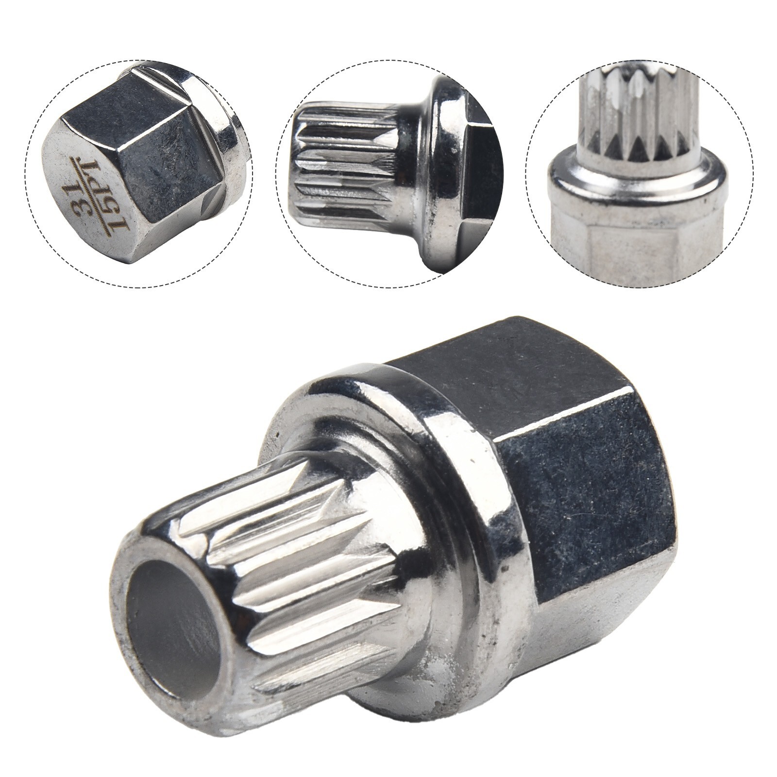 Hollow Wheel Lock Lug Nut Removal Key Silver Tone Wheel Lock Lug Nut