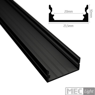 ALU Profil | Leiste | Schiene WIDE-20 schwarz für Led Streifen + Klick Abdeckung