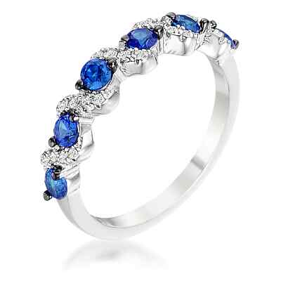 .18Ct Rhodium and Hematite Plated S Shape Sapphire Blue and Clear CZ Half Eterni