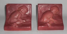 F.H.R. Robertson Pottery Los Angeles Pair Nude Child Rose Bookends