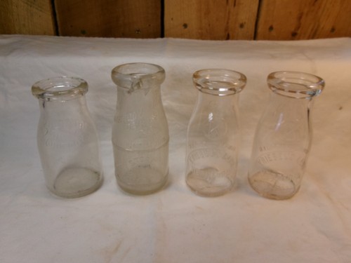 Lot of 4 Vintage Clear Glass Assorted Half Pint Milk Bottles - Picture 1 of 9