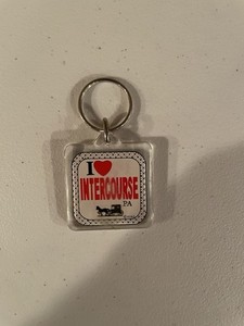 Vintage "I Love Intercourse Pennsylvania" Horse Buggy Keychain Keyring