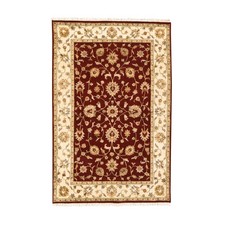 4'x6' Wine Red Rajasthan with All Over Leaf Design Hand Knotted Wool & Silk Rug