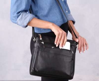 $129. Giani Bernini Nappa Leather Front Zip Crossbody Black  display picture 1