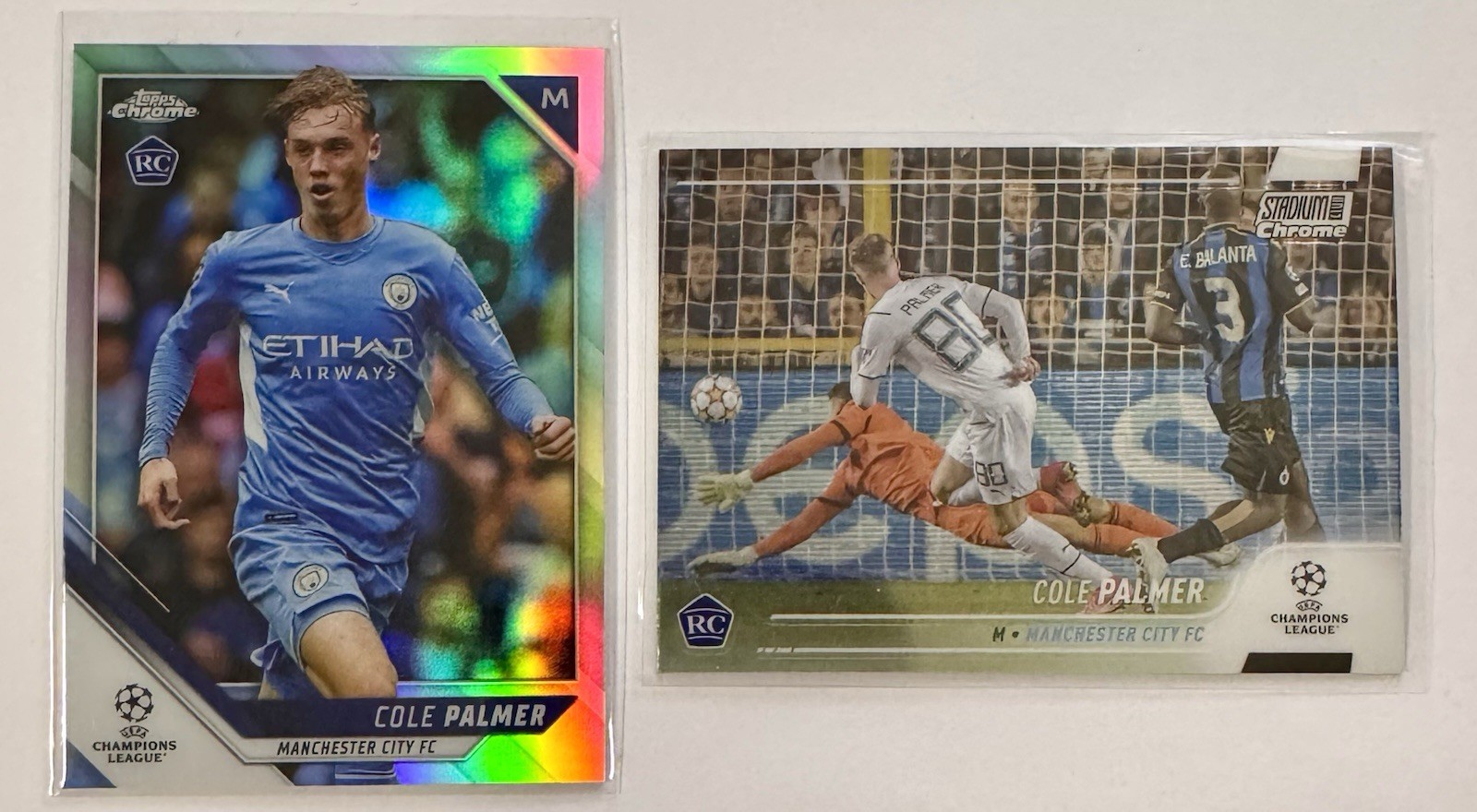 2021-22 Topps Chrome UEFA UCL Cole Palmer Rookie Refractor RC #135 + Stadium #80