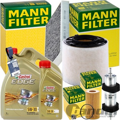 MANN INSPEKTIONSPAKET+6L CASTROL 5W-30 ÖL passend für AUDI A4 B9 A5 F5 Q5 TDI