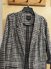 Liverpool Los Angeles Jacket Women XL Black Tan Blue Plaid Open Front Blazer