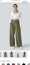 NWT Halara Flex High Waisted Pocket Wide Leg Waffle Work Pants Size M Loden Grn