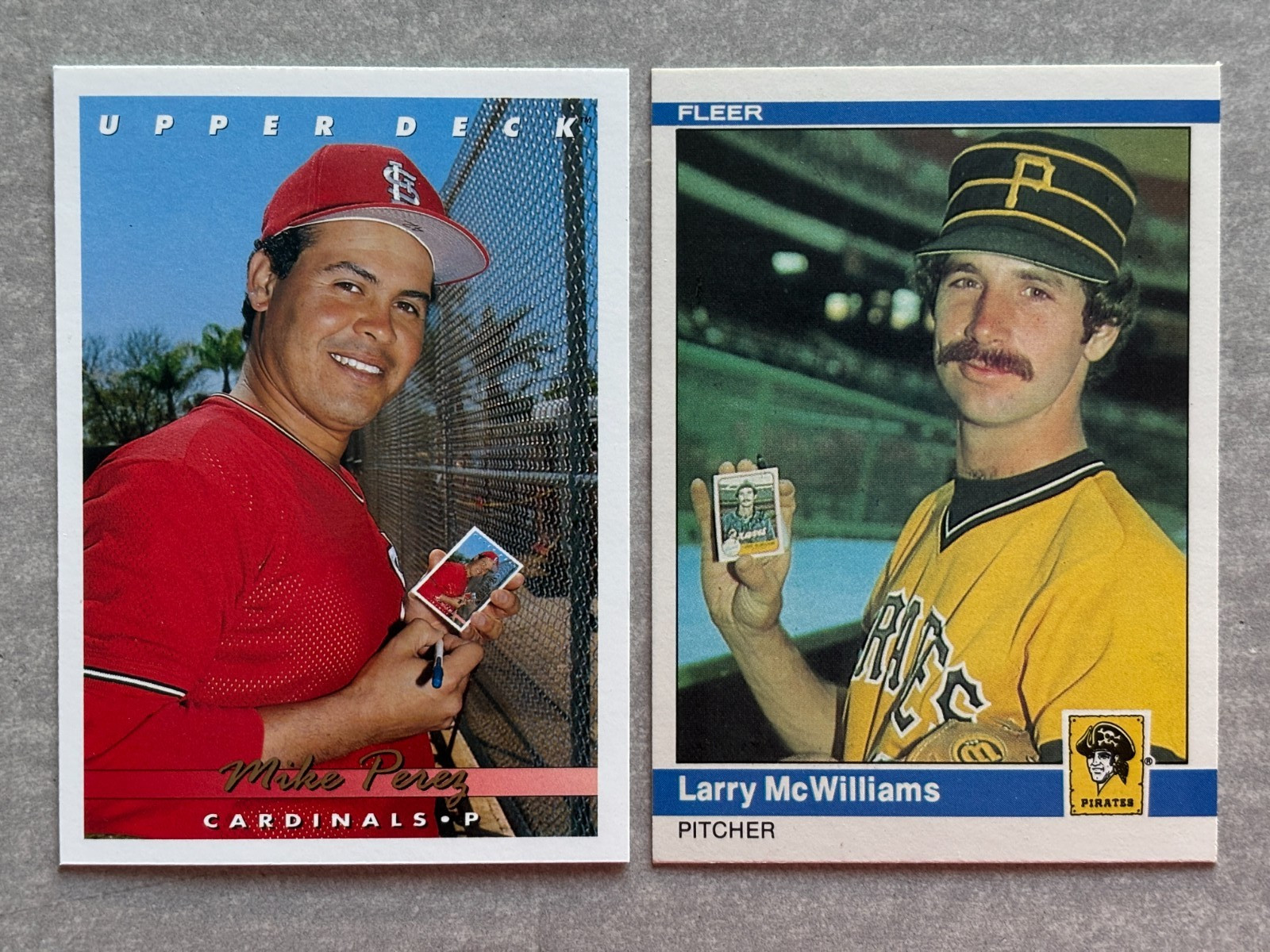 MIKE PEREZ & LARRY MCWILLIAMS Fleer Upper Deck "Holding Their Cards" Weird Funny