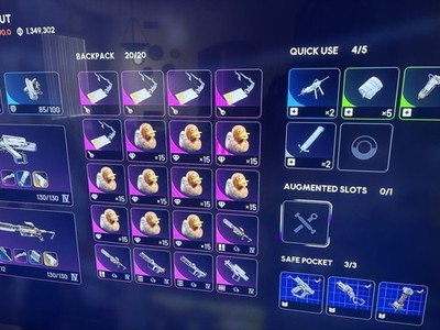 Game Item/Asset Inventory Screen with Weapons and Items Digital Assets