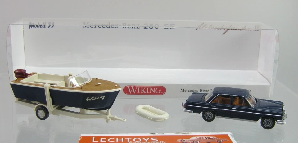 Wiking 1:87, Mercedes 280 SE mit Motorboot, Urlaubsfreuden II, Sondermodell, NEU