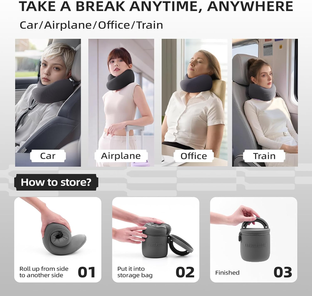 Memory Foam Travel Neck Pillow for Airplane Comfort and Support