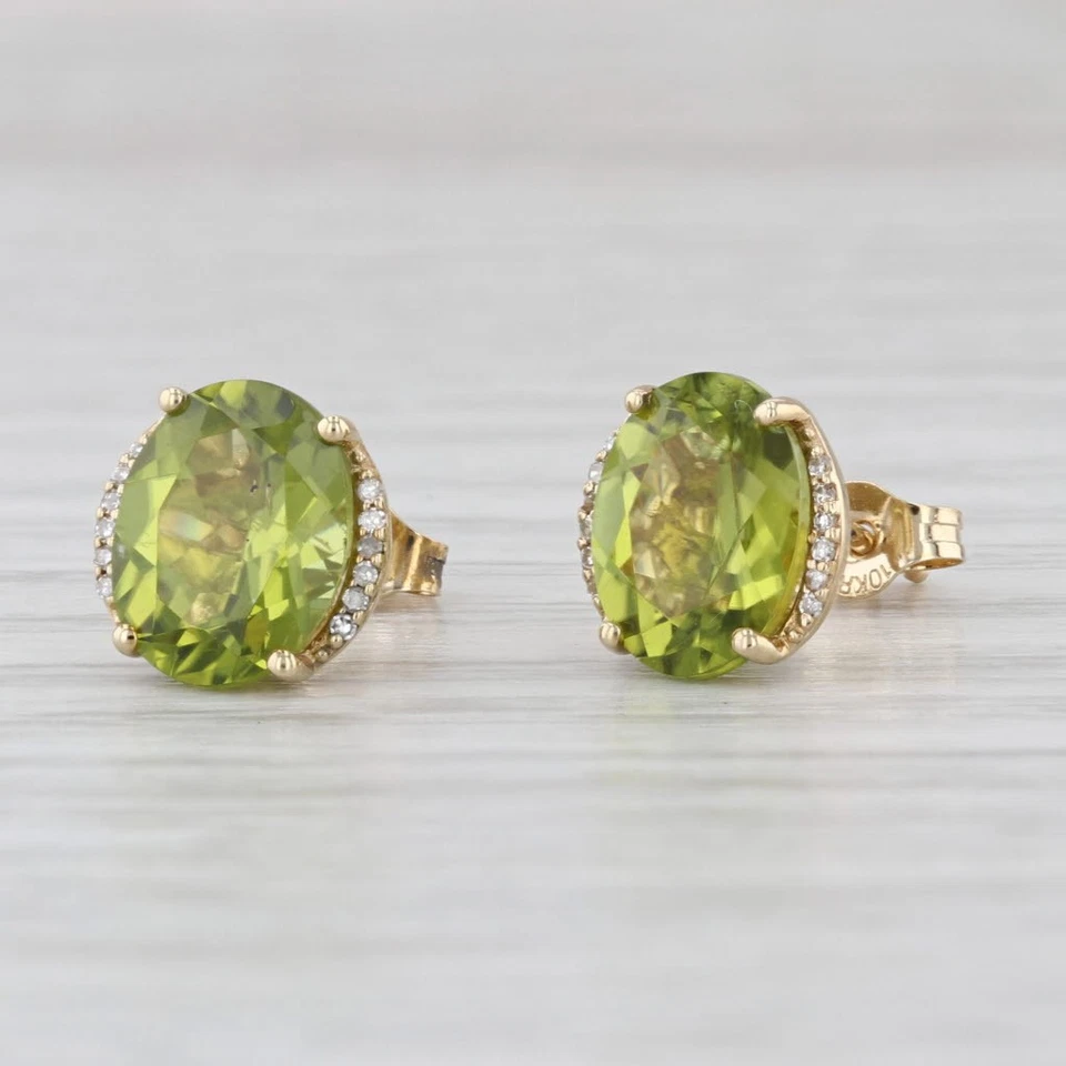 3.58ctw Peridot Diamond Halo Stud Earrings 10k Yellow Gold Studs - Image 2 of 4